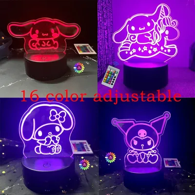 3D Night Light Kuromi Sanrio Anime Character 7/16 color band remote control LED night light Bed Room Decoration Birthday Gift