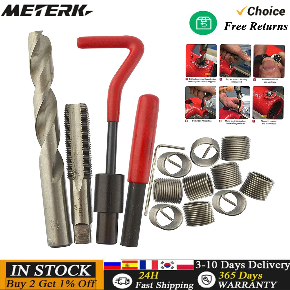 Kit di inserti per riparazione filettatura metrica da 15 pezzi M5 M6 M8 M10 M12 M14 Helicoil Car Pro Coil Tool M14 * 1.5