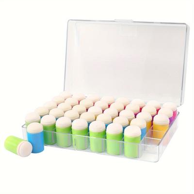 TEMU 40pcs Mixed Color Sponge Daubers With Abs Material And Storage Case - Ideal For Inks, Paints, Chalks - For Artwork And Stenciling Image