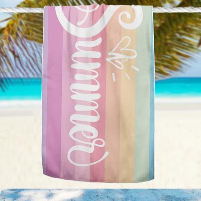TEMU 1pc Rainbow Summer Pattern Printed Beach Towel, High Quality Large Bath Towel Thickened Microfiber Towel, Summer Beach Towel, , Yoga Pad, Suitable For Swimming Pool, Camping, Travel Image