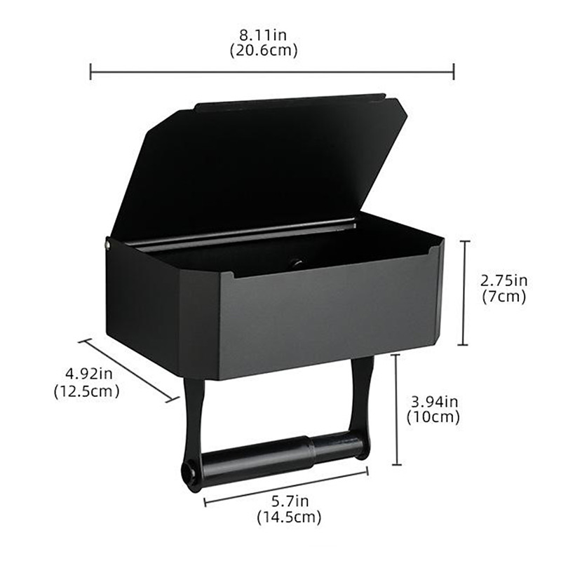 Toilet Paper Holder with Storage and Shelf, Matt Black Bathroom Toilet Paper Holder Wall Mount, Stainless Steel Flushable Wet Wipes Dispenser - Hide Your Wipes from View
