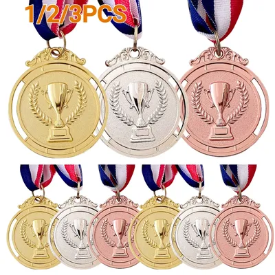 3/2/1PCS Metal Award Medals with Neck Ribbon Gold Silver Bronze Prizes Award Medal for Sports