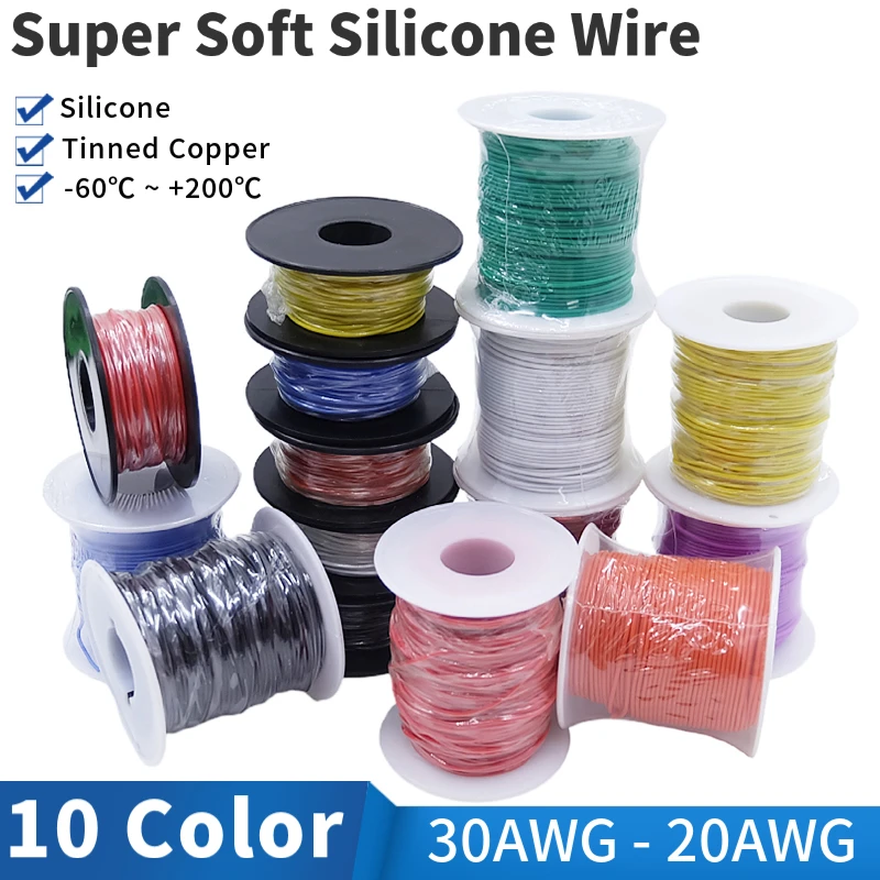 Superweicher Kupferdraht, 1 Rolle, hitzebeständig, flexibles Silikon, 30/28/26/24/22/20 AWG, elektrisches DIY-verzinntes Kupferkabel Image