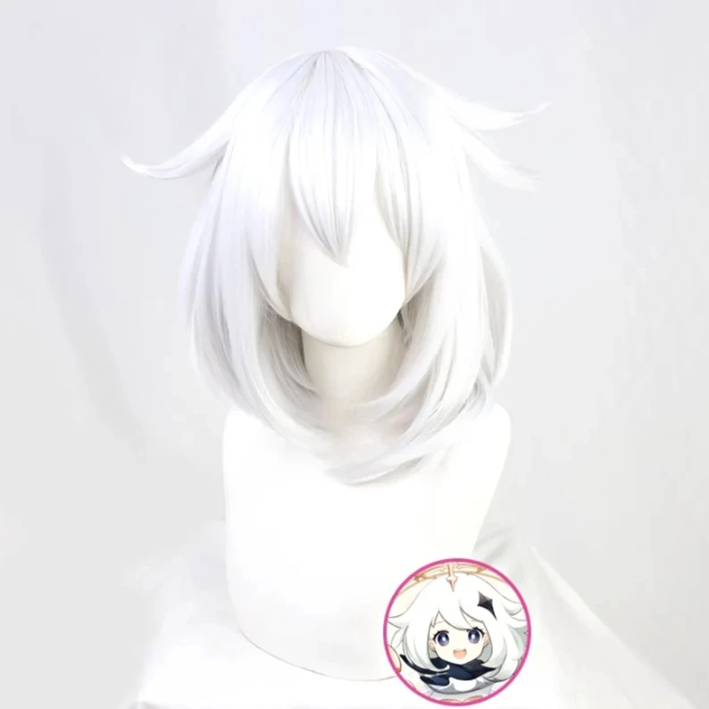 Genshin Impact Paimon Cosplay Perücke weiße kurze Perücke perfekt für Charakter Transformation authentisch und Haarteil für Cosplayer Image