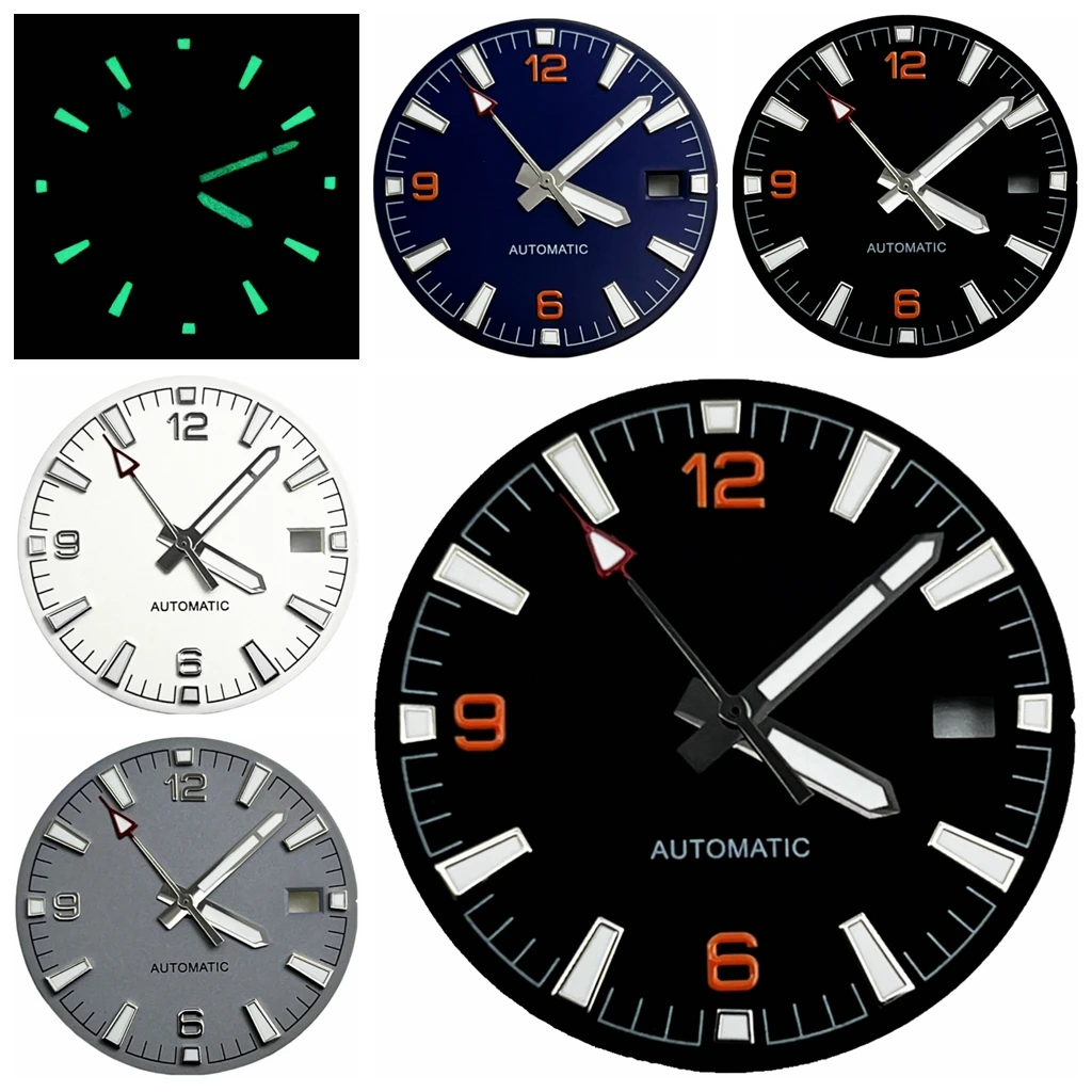 NH35 Zifferblatt, 31 mm, steriles Zifferblatt mit Zeigern, grün leuchtend, passend für NH35-Uhrwerk, Uhrenzubehör Image