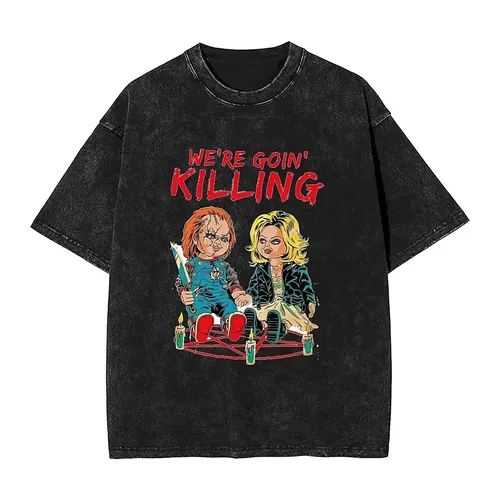 Horror Chucky und Tiffany gewaschen T-Shirt Männer Frauen wir töten Halloween lässige T-Shirts
