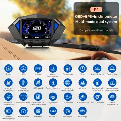 Obd2 gps dual system head up display neigung messer auto digitaler tachometer p1 auto hud display Image