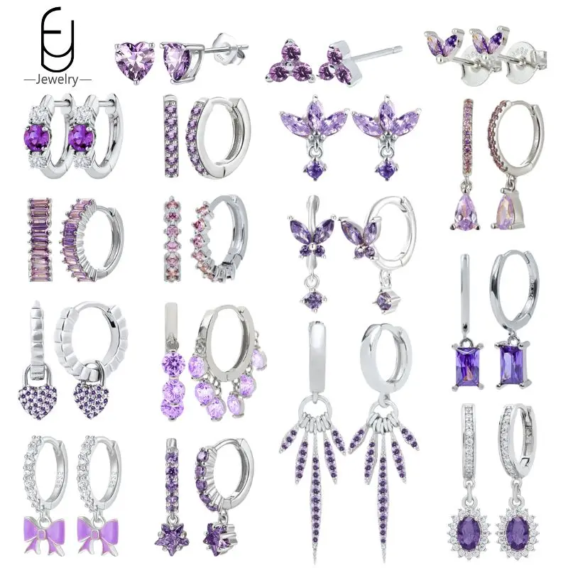 925 Sterling Silber Nadel lila Kristall Herz Ohr stecker für Frauen Mode lila Anhänger Silber Ohrringe Luxus schmuck Image