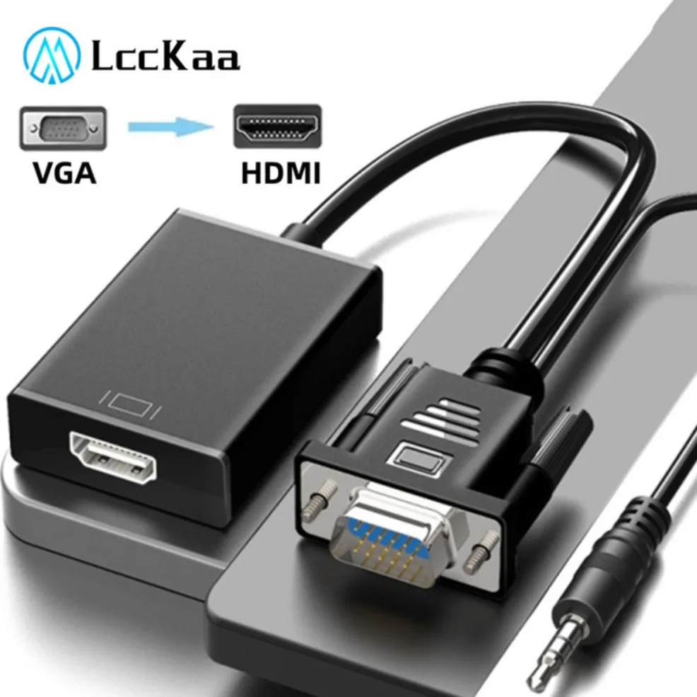 VGA-zu-HDMI-Konverter-Adapter, 1080P, VGA-Stecker auf HDMI-Buchse, Adapterkabel mit 3,5-mm-Audioausgang für PC, Laptop, HDTV-Projektor Image