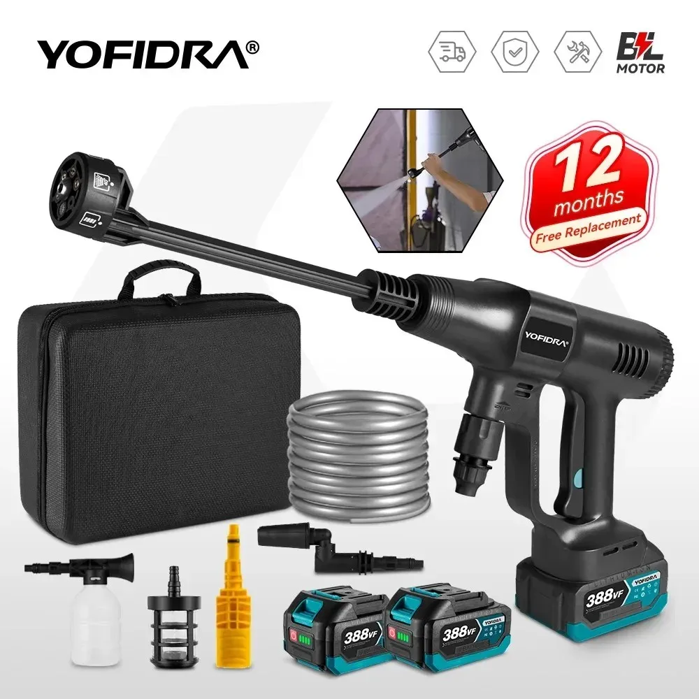 YOFIDRA 200Bar Bürstenlose Hochdruck Auto Waschmaschine Wasser Pistole 6 IN 1 Reinigung Garten Waschen Spritzpistole Für Makita 18V Batterie Pin