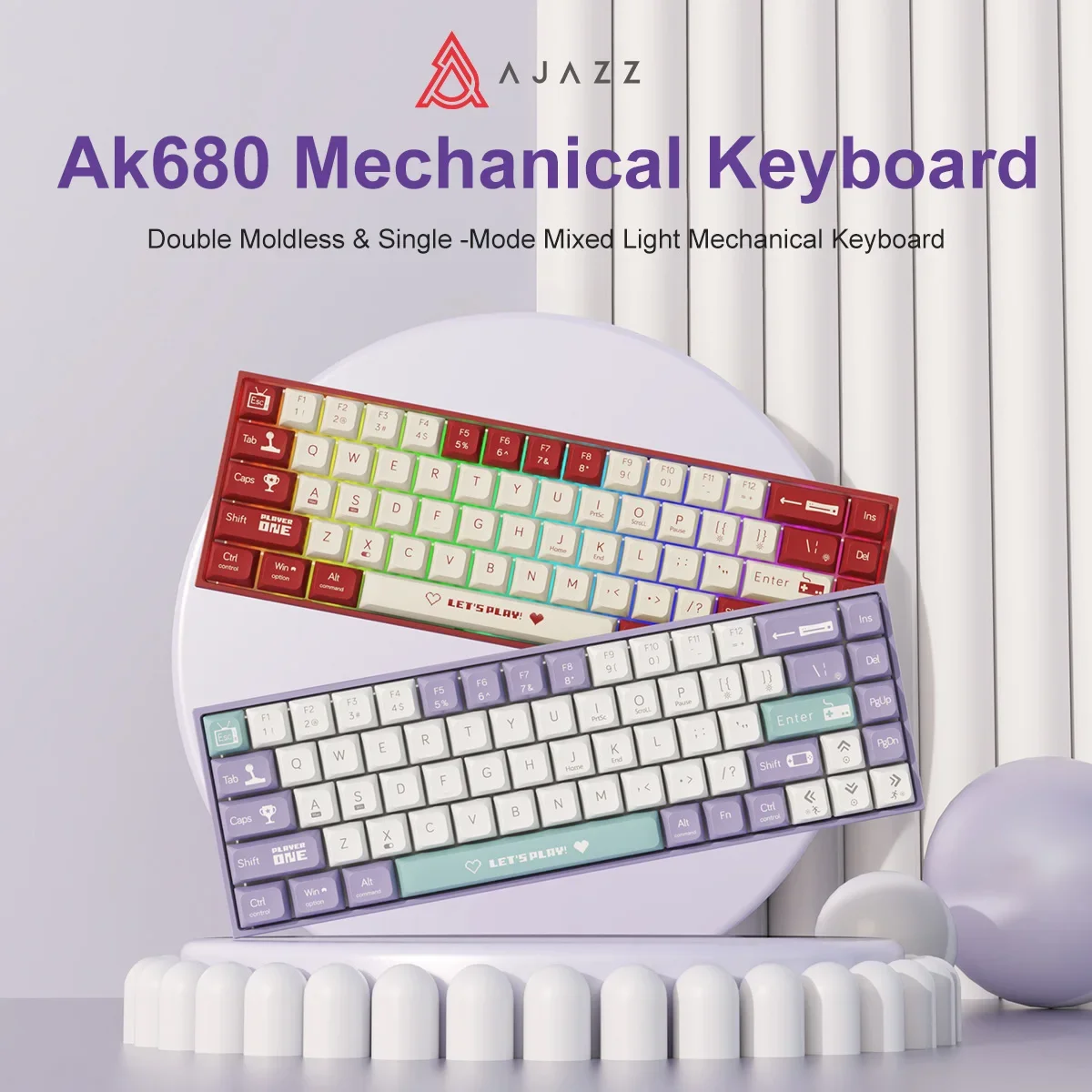 AJAZZ AK680 Mechanische Tastatur, ABS-Tastenkappe, 68 Tasten, Hot-Swap-Gamer-Tastatur, individuelle Dichtung, Gaming-Zubehör für PC und Laptop Image