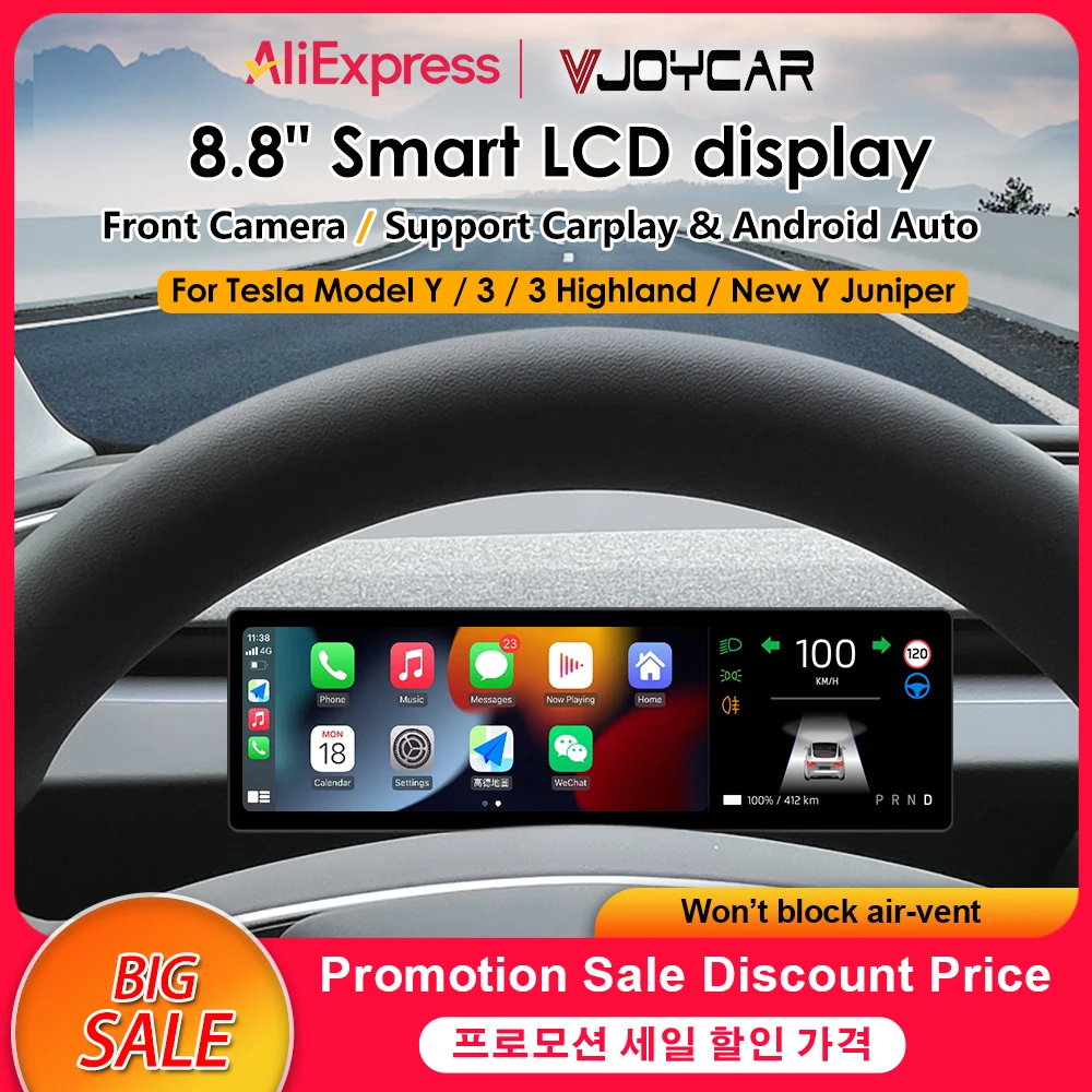 8,8-Zoll-neuer Armaturenbrett-Bildschirm für Tesla Model 3 Y. Neue 3Y Juniper-Unterstützung für kabelloses Carplay und Android Auto optionale Kamera Image