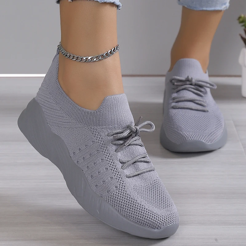 Lucyever Gestrickte Atmungsaktive Sneaker für Damen 2026 Frühling Weiche Sohle Sport-Tennisschuhe Übergrößen Rutschfeste Freizeitschuhe Größe 43