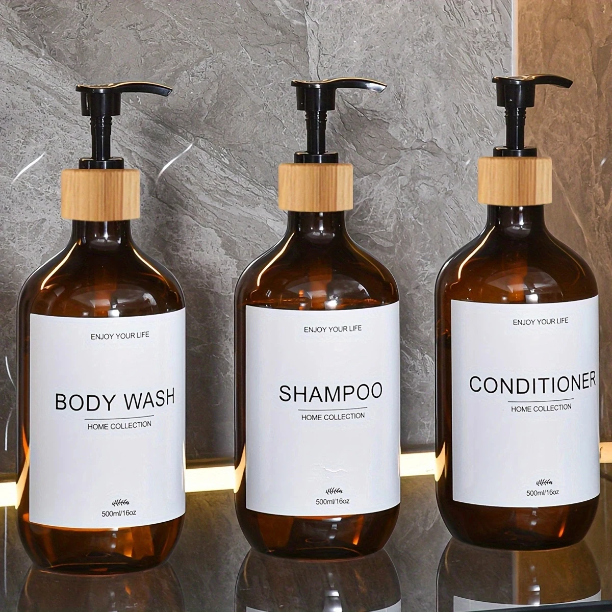 Badezimmer-Shampoo-Spender-Set, 500 ml, Spülung, Körperwaschflaschen, nachfüllbarer Spender, Bauernhaus-Dekoration, Aufbewahrungsflaschen