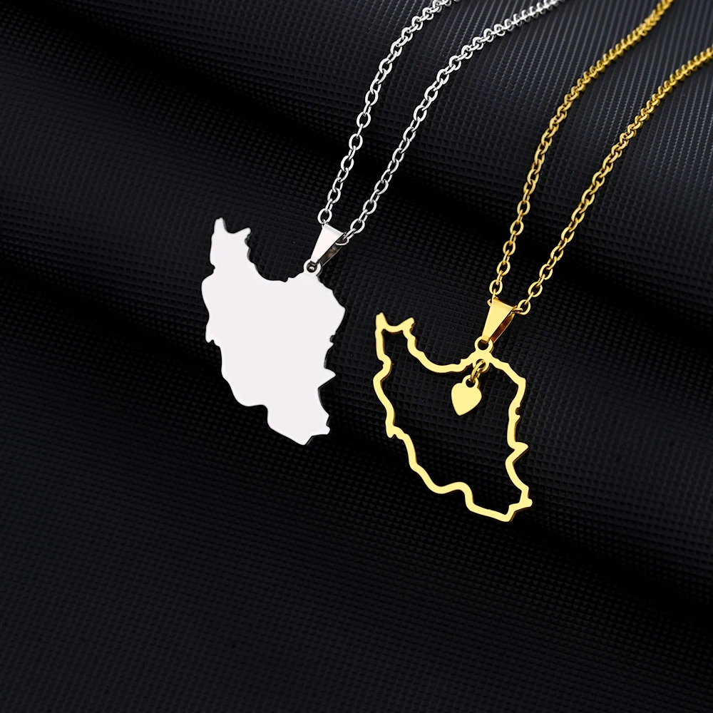 Islamische Republik Iran Karte Anhänger Halskette Edelstahl Gold/Silber Farbe Männer Frauen Land Karte Schmuck Geschenk Image