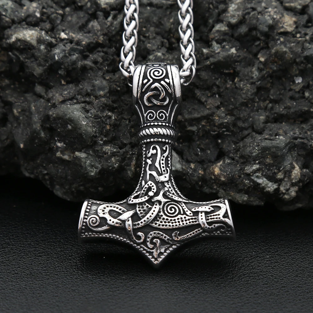 Vintage Klassische Vikings Thor Mjolnir Hammer Anhänger Halskette männer Edelstahl Nordic Amulett Pagan Schmuck Geschenke Dropshipping Image
