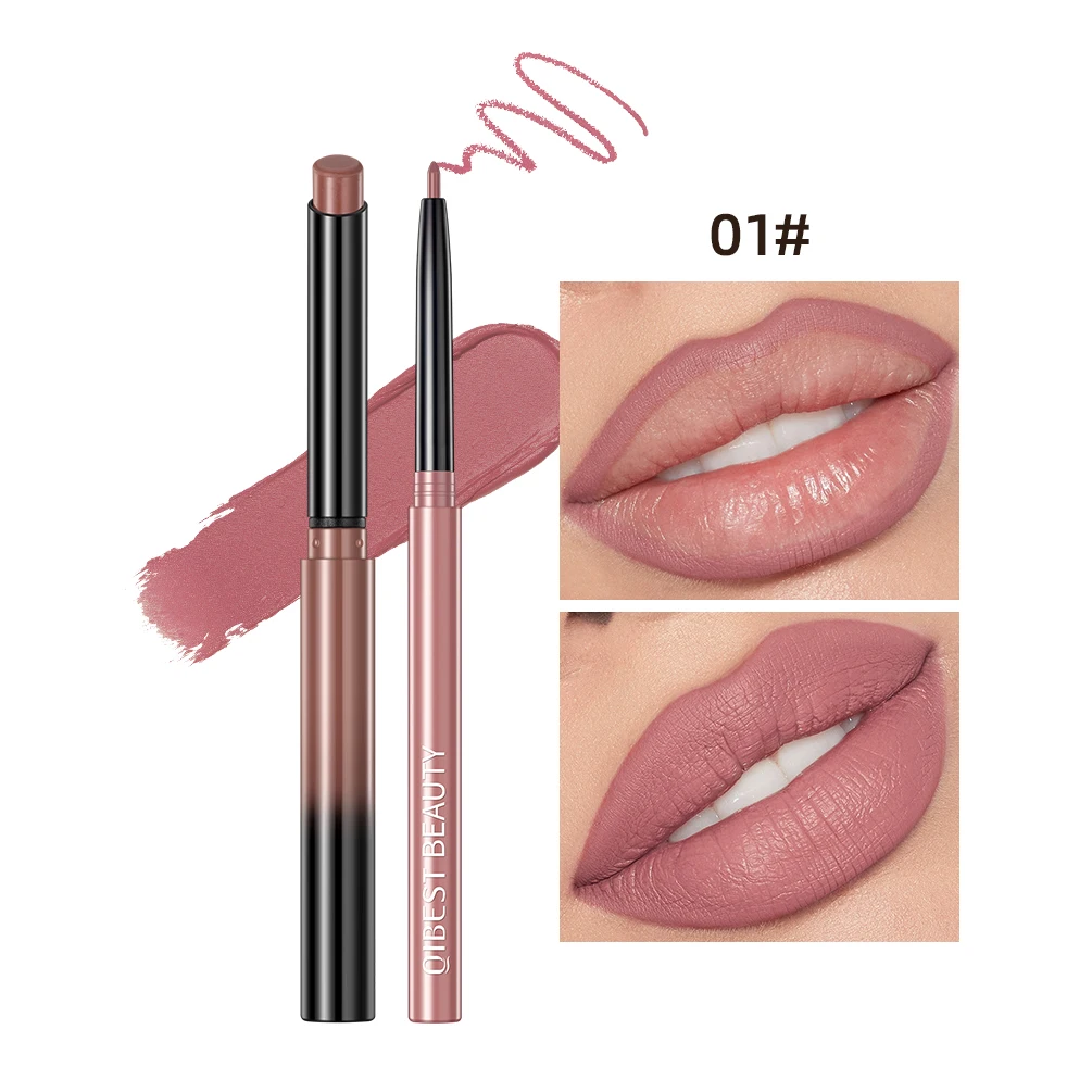 QIBEST Lippenstift-Stift, wasserdicht, sexy, rot, nackt, lila, matt, Tönung, Lippenstift, langlebiger Lipliner-Stift, langanhaltende Make-up-Kosmetik