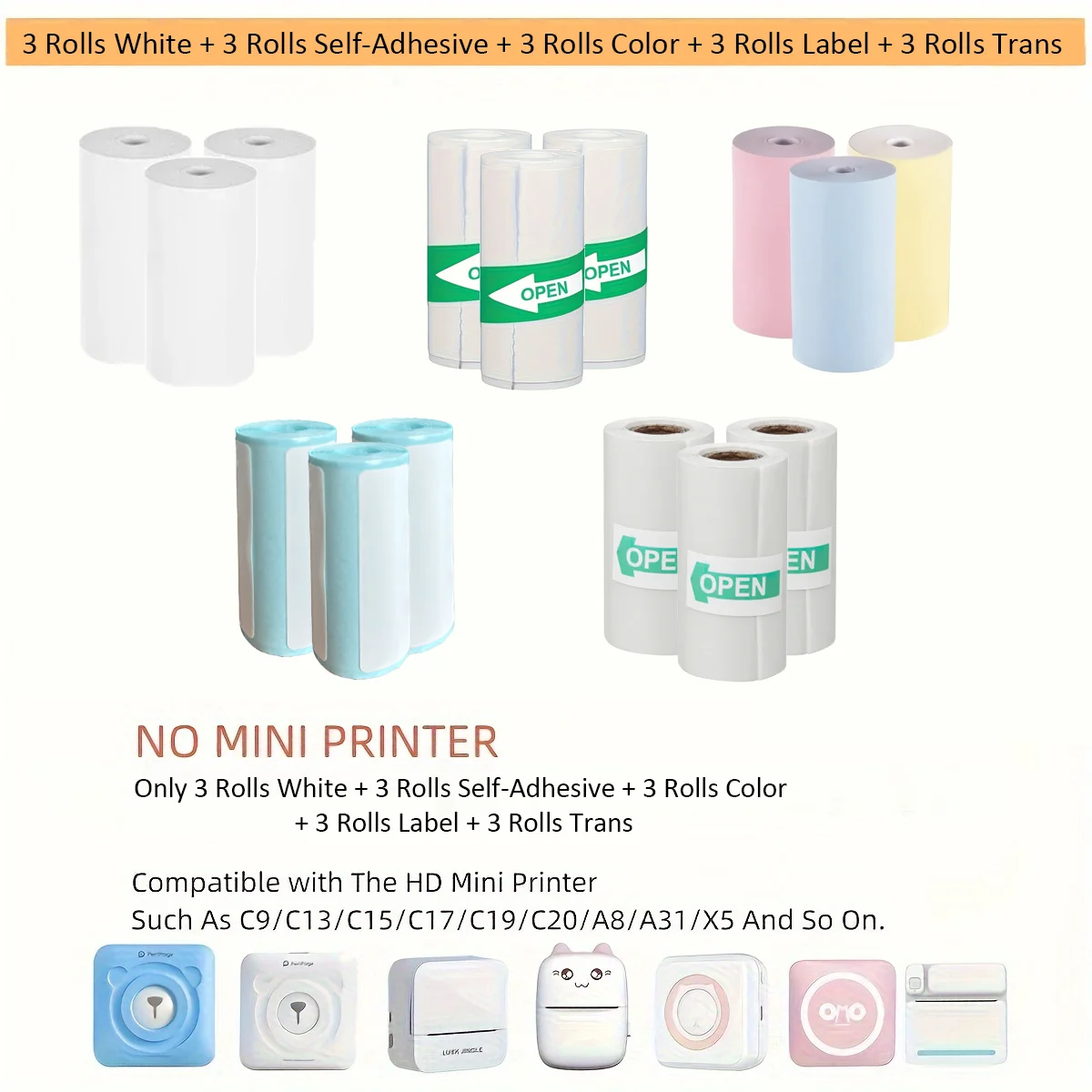 Thermopapier MINI-Druck selbstklebender Etikettenaufkleber transparent für Mini-Drucker Kinderkamera-Aufkleber 57 mm breite Rollen Image