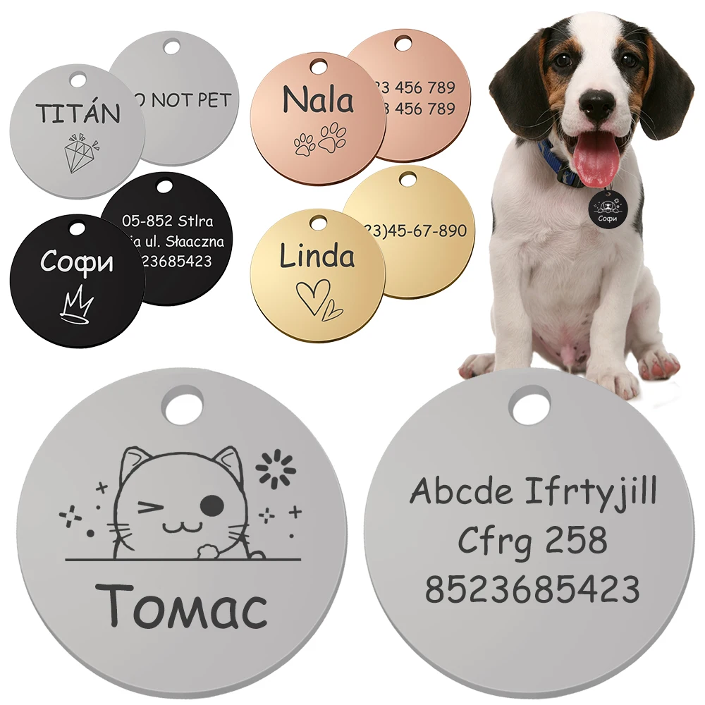 Personalisiertes Haustier, Katze, Hund, Namenshalsband, Zubehör, Kreis, individuell graviertes ID-Tag, Halskette, Kette, Charm-Zubehör für Hundeprodukte Image