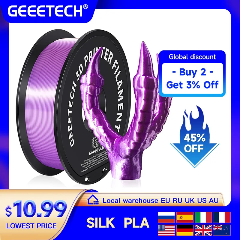 Geeetech 3d Seide Pla Filament 1kg 1,75mm Spulen draht für 3D-Druckermaterial, Sicherheit, Vakuum verpackung, Sonder farbe, blasen frei Image