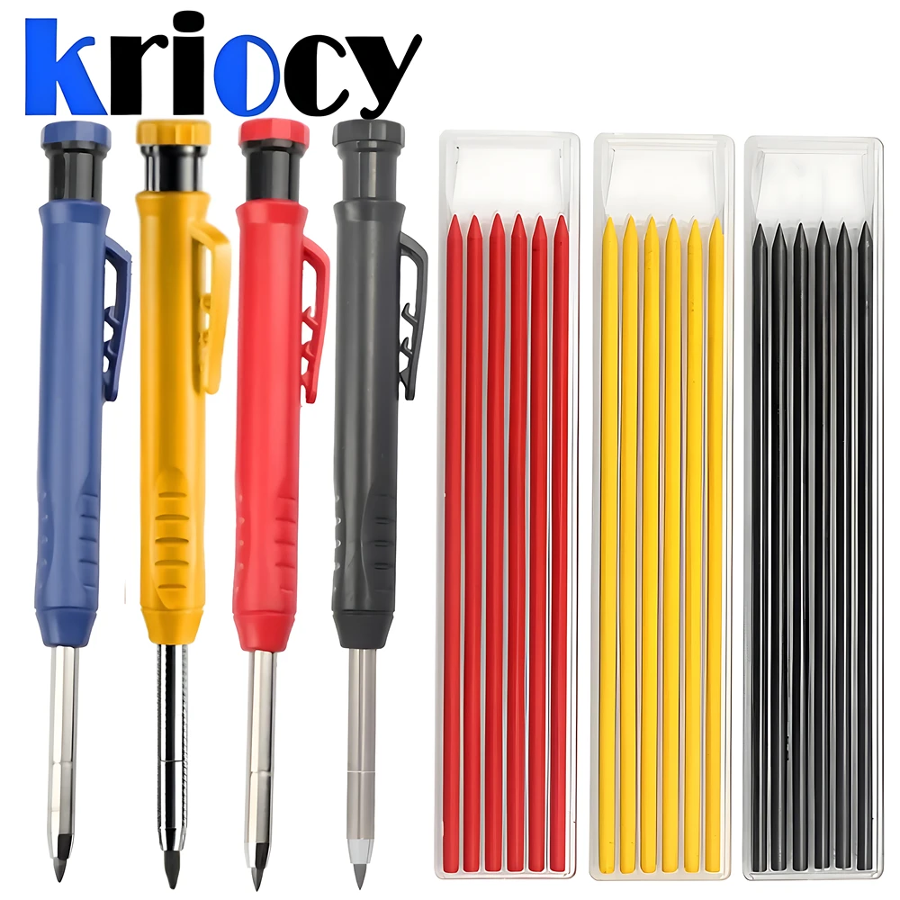 Massiver Zimmermannsbleistift mit Nachfüllmine und integriertem Spitzer für Tiefloch-Druckbleistifte, Schreibmarkierung, Holzbearbeitungswerkzeug Image