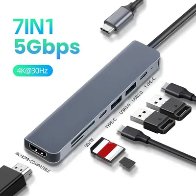 7-in-1 USB C Hubs USB C Dockingstationen Typ C auf HDMI Adapter 4K 60Hz USB C Splitter für Samsung Laptop MacBook Air M1 iPad