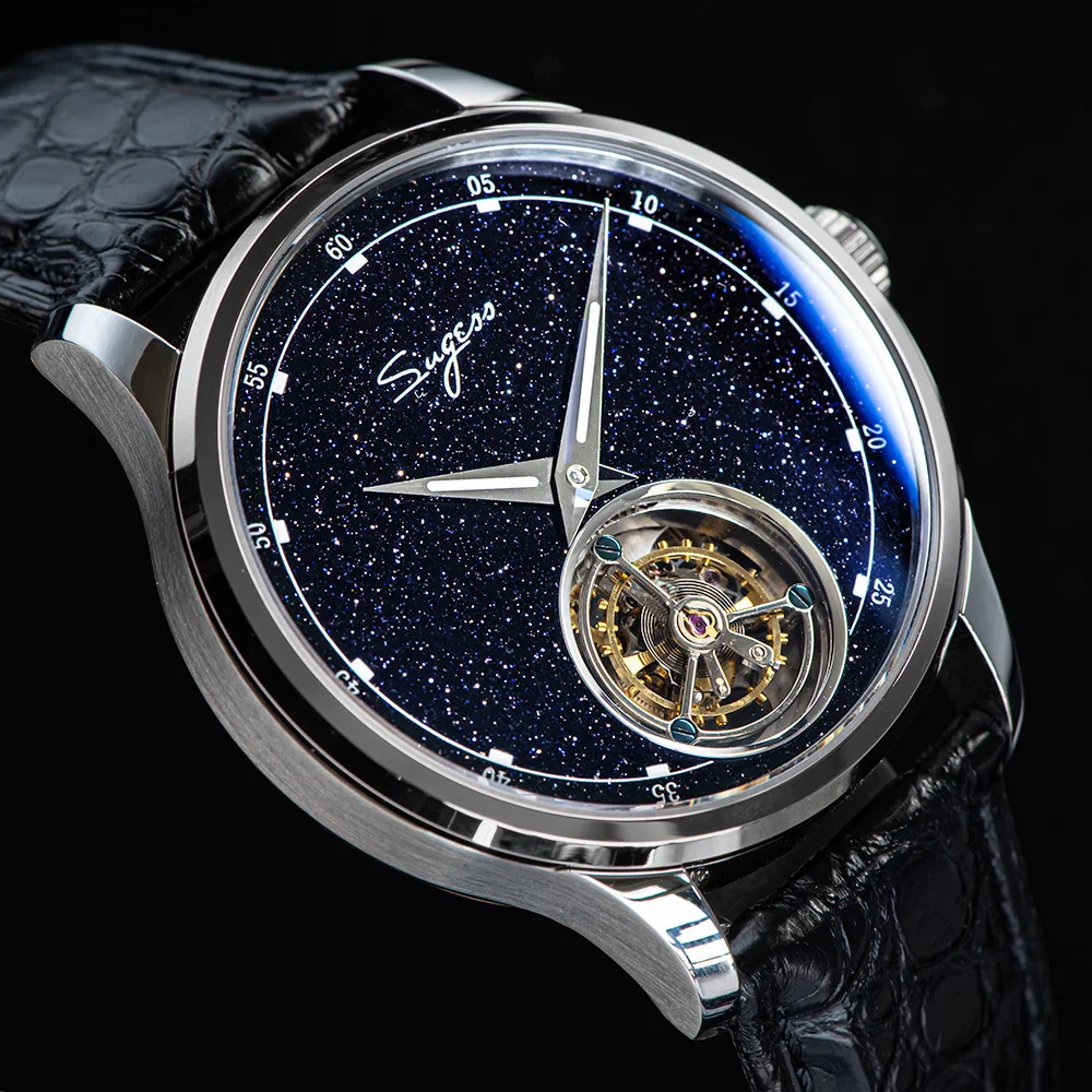 2023 Sugess Tourbillon Herren uhr Tianjin St8230 Uhrwerk blau Aventurin Stein Luxus mechanische Handwind Uhren Krokodil Image