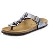 Zehentrenner LASCANA "Sandale, Pantolette, offener Schuh, Sommerschuh", Damen, Gr. 38, silber (anthrazit), Obermaterial: 100% Lederimitat. Futter: 100% Textilmaterial. Decksohle: 100% Rindsleder. Laufsohle: 100% Synthetik, metallic, glänzend,...
