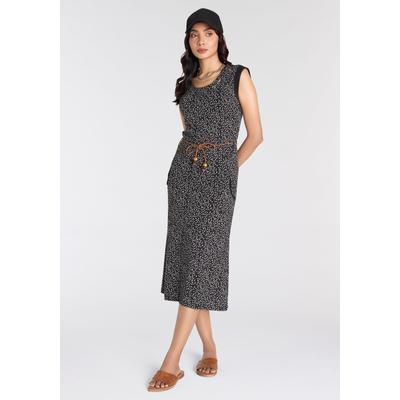 Jerseykleid KANGAROOS, Damen, Gr. 32 (XS), N-Gr, schwarz (schwarz, grau, weiß), Jersey, Obermaterial: 100% Baumwolle, bedruckt, gepunktet, gemustert, ethno, Minimalmuster, casual, figurbetont wadenlang, Rundhals, Kurzarm, Kleider, mit modischem... Image