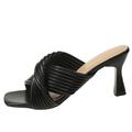NBTOICDAS Womens Kitten Heel Sandals Square Open Toe Slip on Mules Prom Party Dress Shoes(Color:Black,Size:9 UK)