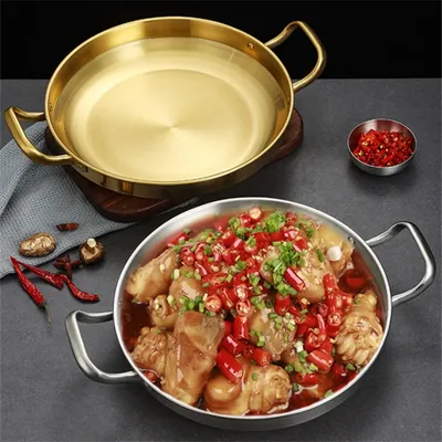 Stainless Steel Seafood Rice Pot Dry Pots with Handle Home Cooking Paella Pan Picnic Snack Plates Cookware Saucepan for Kitchen