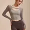 Sexy Long Sleeve Sports Shirts Women Gym Yoga Fitness Slim Fake Two Piece Crop Top Outdoor Workout