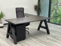 A Frame 66"W x 77"D Managers Office L-Desk, File & Chair - Furniture Set