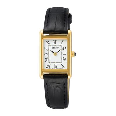 Seiko Damen uhr gold farbend - edelstahl und leder Schwarz Image