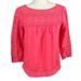 J. Crew Tops | J. Crew Coral Eyelet Linen Peasant Top 3/4 Sleeves Size 4 | Color: Orange | Size: 4