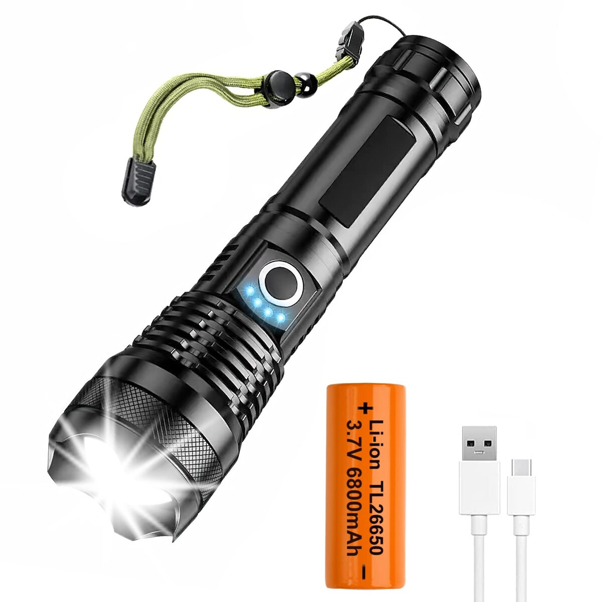 Qivee Taschenlampe LED 1000 meter Leuchtweite Militär USB Image