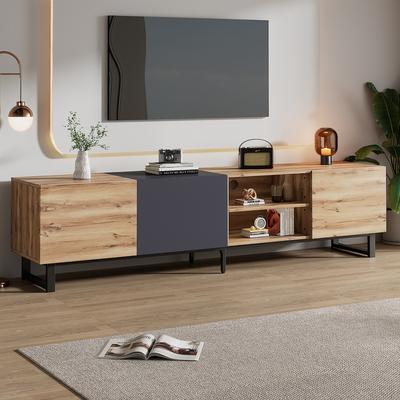 Modern TV with 3 Cabinets& Open Shelves,with Drop Down Door