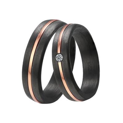 Trauring DOOSTI "Schmuck Geschenk CARBON Trauring Ehering Partnerring LIEBE" Gr. 60, rosa (schwarz, roségoldfarben), Fingerringe, 60, ohne Zirkonia, Carbon, 5mm, wahlweise mit oder ohne Zirkonia Image