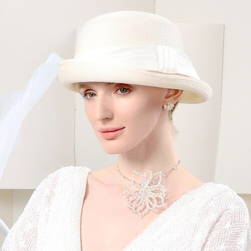 cappelli in fibra cappello a bombetta / cloche cappello a secchiello cappello di paglia da sposa tea party matrimonio elegante con copricapo bowknot copricapo