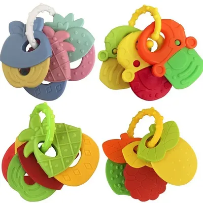 Baby Fruit Style Soft Rubber Rattle Teether Toy Newborn Chews Food Grade Silicone Teethers Infant