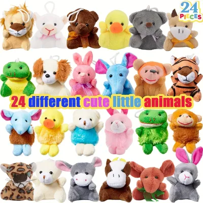 24pcs Mini Plush Animal Toy Set Cute Animals Keychain Decoration for Kids&Adult Carnival Prizes