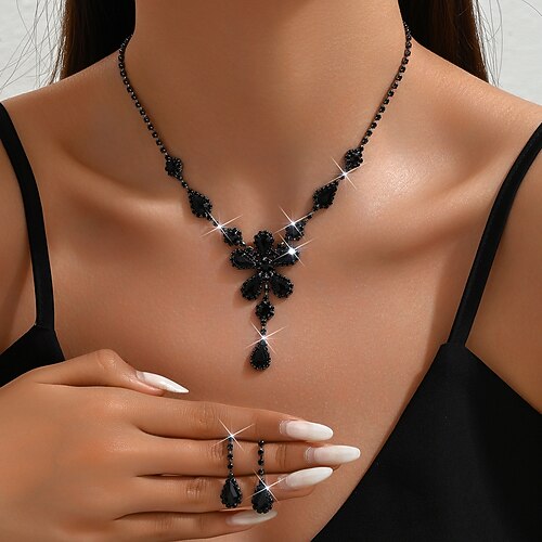 Brautschmuck-Sets 2 Strass Diamantimitate 1 Halskette Ohrringe Damen Elegant Vintage Süß lieblich Klassisch Blume Liebe Schmuck-Set Für Hochzeit Geschenk Image