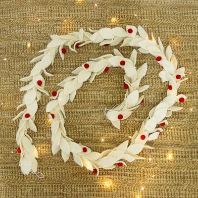 Winter Decorations,'Wool Felt Leaf Holiday Garland in White and Red from India'