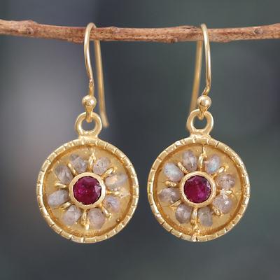 '22k Gold-Plated Quartz and Labradorite Round Dangle Earrings'