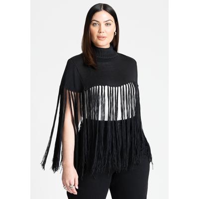 Plus Size Women's Fringe Half Sweater by ELOQUII in Black Onyx (Size 14/16)