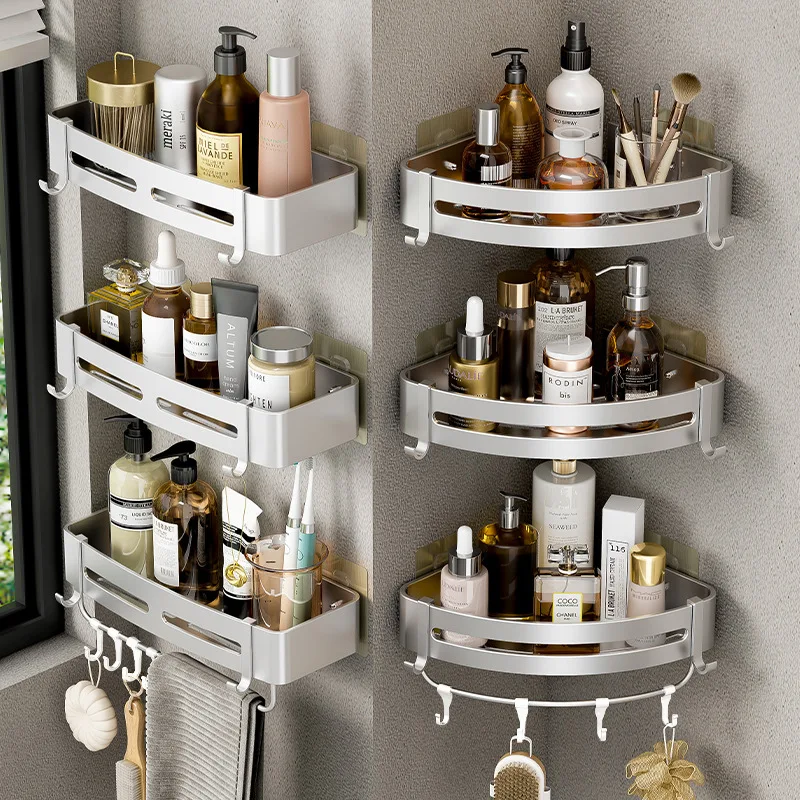 Badezimmer-Aufbewahrungsregal, nicht perforiert, zur Wandmontage, Eckregal für die Dusche, Badezimmer-Aufbewahrungsregal aus Aluminium, Badezimmer-Accessoires