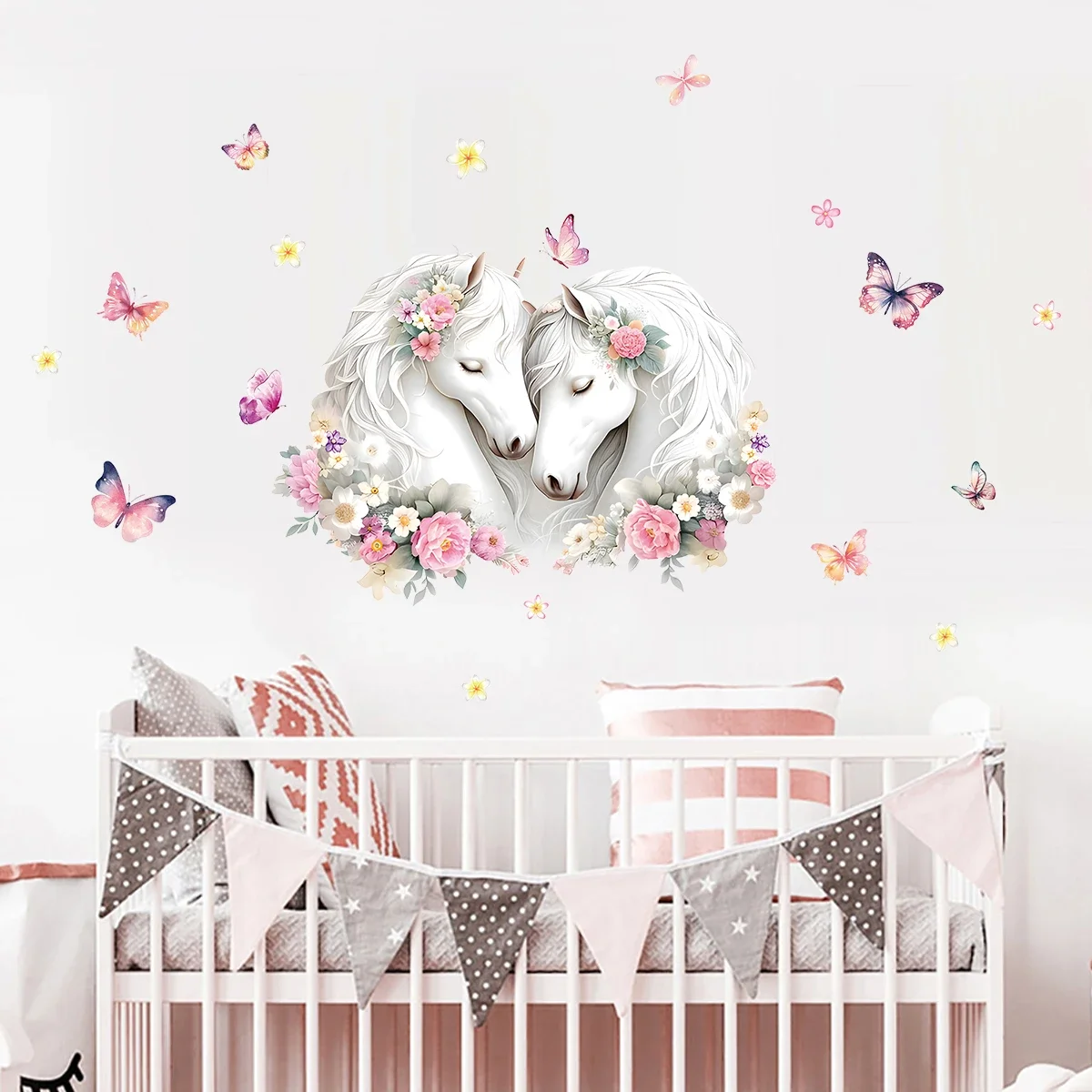 1 Stück Intime Pferd Blume Schmetterlinge Wandaufkleber Schlafzimmer Dekoration Artikel Wohnzimmer Kinderzimmer Dekor für Zuhause Kinderzimmer