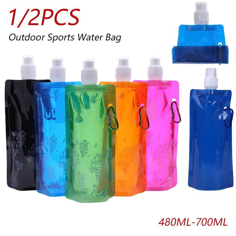 1/2 stücke faltbarer Wassers ack 480/700ml tragbare weiche Flaschen flasche Outdoor Sport Wandern Camping Wassers ack Falten mit Wassereimer Image