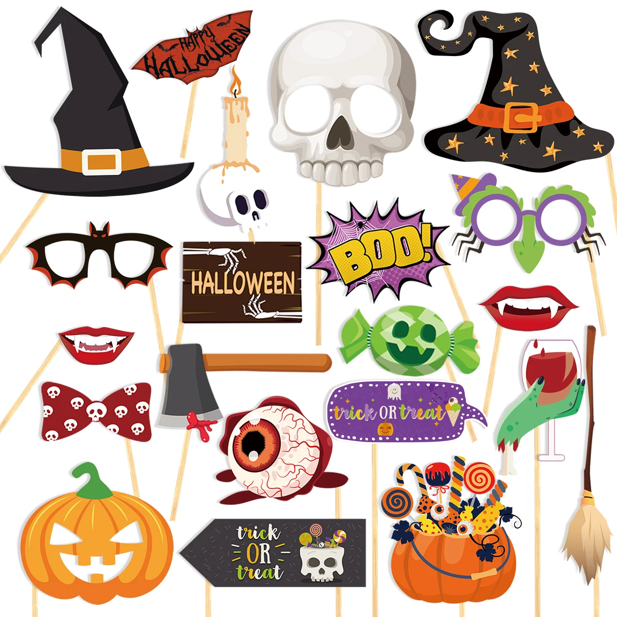 20 stücke Halloween Foto kabine Requisiten Horror gruseligen Schädel Kürbis Selfie Kostüm Foto Requisiten lustige Halloween-Party verkleiden Dekor