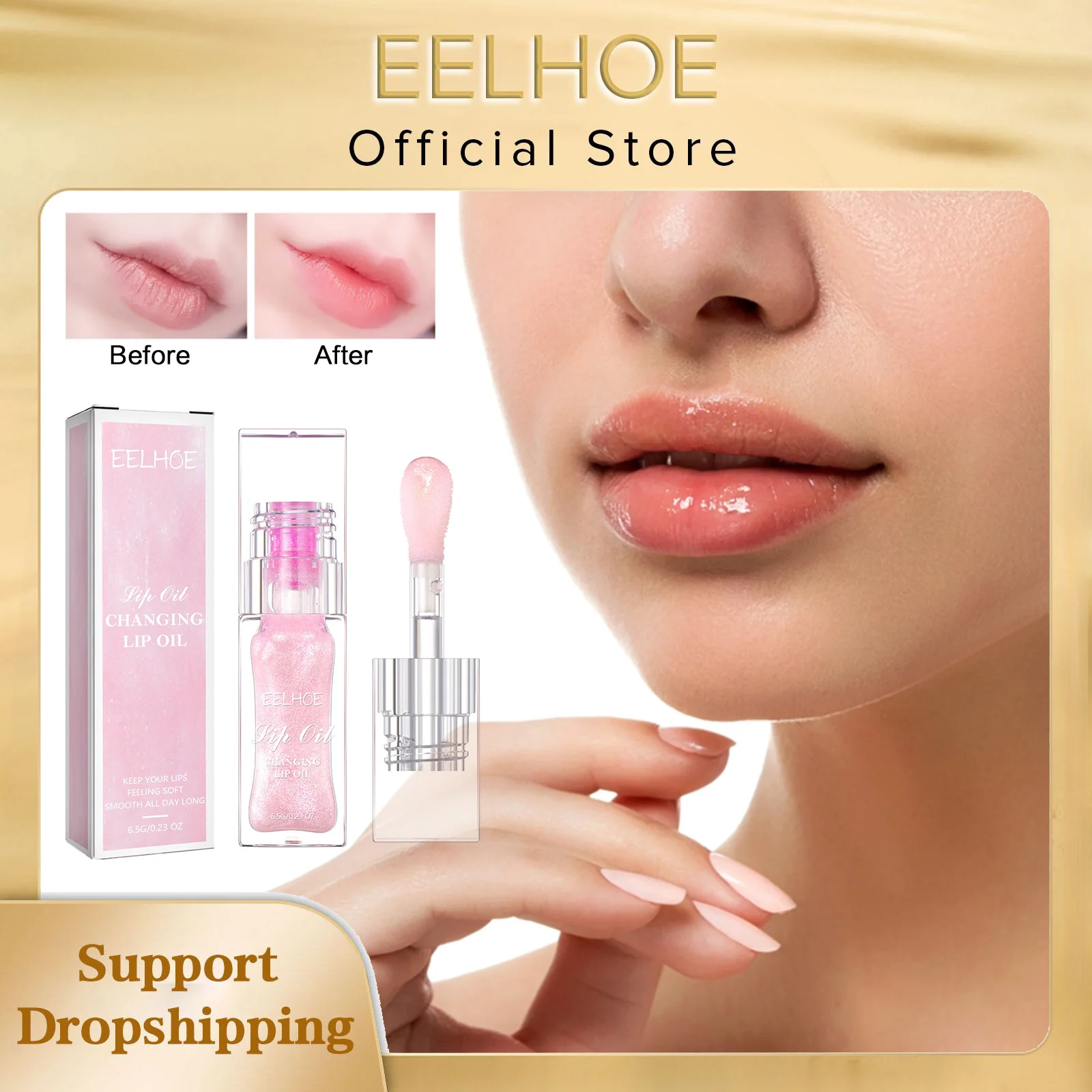 EELHOE Öl Lipgloss Plumper Feuchtigkeitscreme Anti Track Nicht klebrig Glitter Primer Make-up Lippentönung Wasserdichte Lippenpflegeprodukte 6,5 g Image